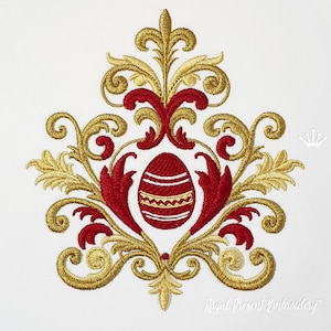 Baroque Easter wreath with egg machine embroidery design - 2 sizes