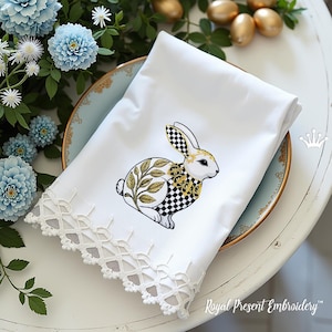 Checkered Rabbit baroque small machine embroidery design - 4 sizes
