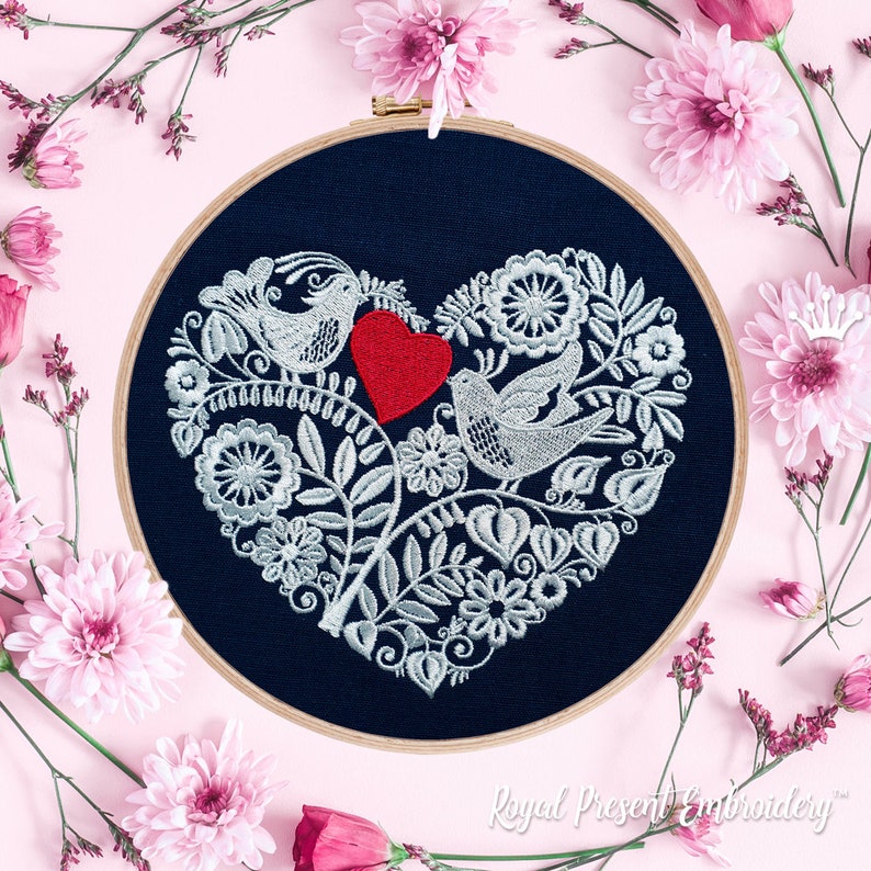 Two love birds Machine Embroidery Design - 3 sizes Two love birds Machine Embroidery Design - 3 sizes