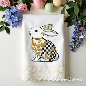 Checkered Baroque Rabbit machine embroidery design - 4 sizes