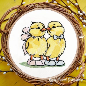 Poulets de Pâques avec nœuds Machine Broderie Design - 3 tailles