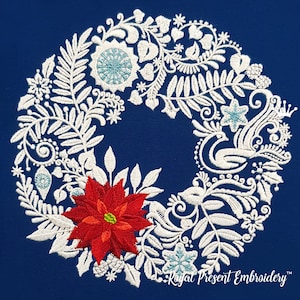 ミシン刺繍デザインのクリスマスリース - 3 サイズ