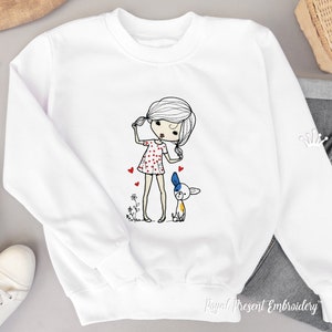 Girl with a small dog Machine Embroidery design - 5 sizes