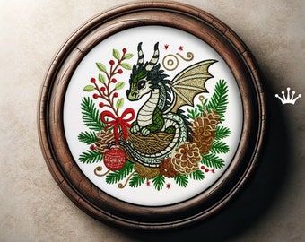 New Year's Dragon with horns Machine Embroidery Design - 3 sizes