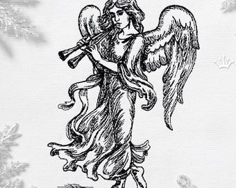Christmas Angel with flutes Machine Embroidery Design