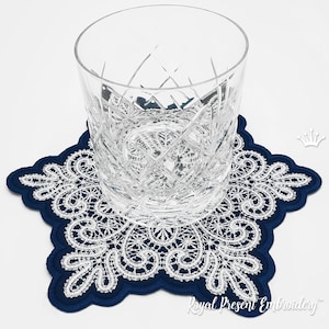 Snowflake Like Battenberg lace table placemat ITH machine embroidery design - 4 sizes