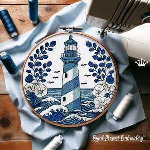 Delft Blue Lighthouse Machine Embroidery Design - 4 sizes