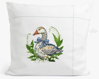 Goose with Lilies of the Valley Large Machine Embroidery Design - 4 sizes