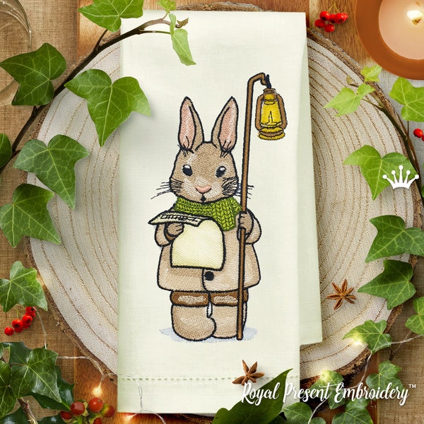 Big Bunny with Flashlight Christmas machine embroidery design - 5 sizes