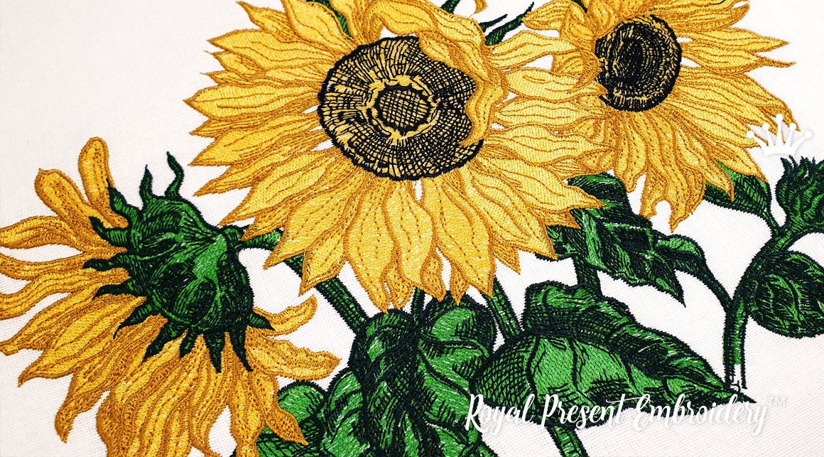 Mega Sunflowers Machine Embroidery Design 5 sizes Etsy