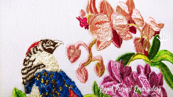 両面刺繍の伝統的な花と鳥の絵画 蘇州刺繍画 - 古代の赤い花と鳥 - 伝統的な中国美術