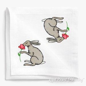 Rabbit with flower Machine Embroidery Design - 3 sizes