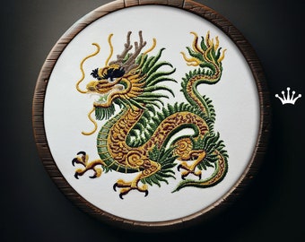 Gehörnter chinesischer Drache Maschinenstickerei-Design – 4 Größen