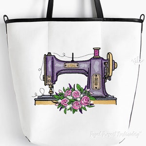 Sewing machine with a bouquet of roses machine embroidery design - 6 sizes