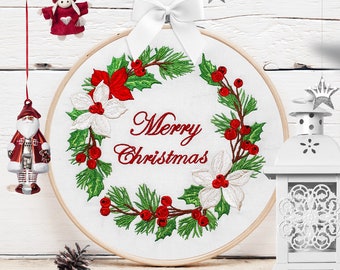 Machine Embroidery Design Christmas floral wreath