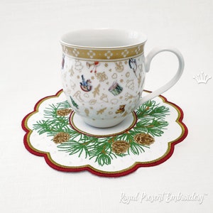 Pine tree with cones table placemat ITH machine embroidery design - 3 sizes