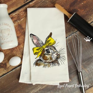 Rabbit with a bow girl machine embroidery design - 4 sizes