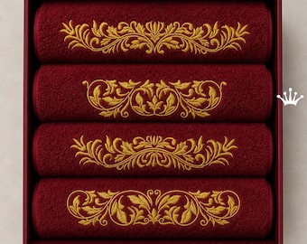 Juego de diseños de bordado a máquina de bordes ornamentales clásicos para toallas, borde barroco para toallas de baño, toallas de lujo para spa e invitados, 4 diseños - 4 tamaños