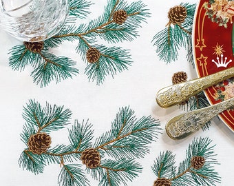 Pine branches with cones Machine embroidery designs