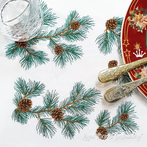 Pine branches with cones Machine embroidery designs