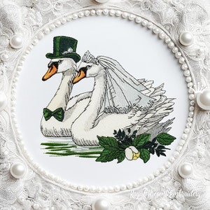 Diseño de bordado de máquina Cisnes Novia y Novio - 4 tamaños