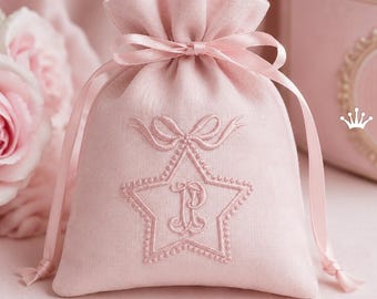 Marco de monograma de mini estrella con diseño de lazo 3D para bordado a máquina, archivo de bordado de iniciales para bolsitas de regalo, servilletas - 4 tamaños