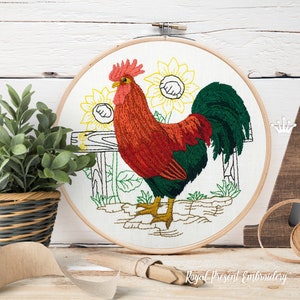 Circular Rooster Machine Embroidery Design - 4 sizes