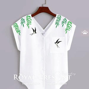 Leaves and swallow Machine Embroidery Designs - 2 sizes