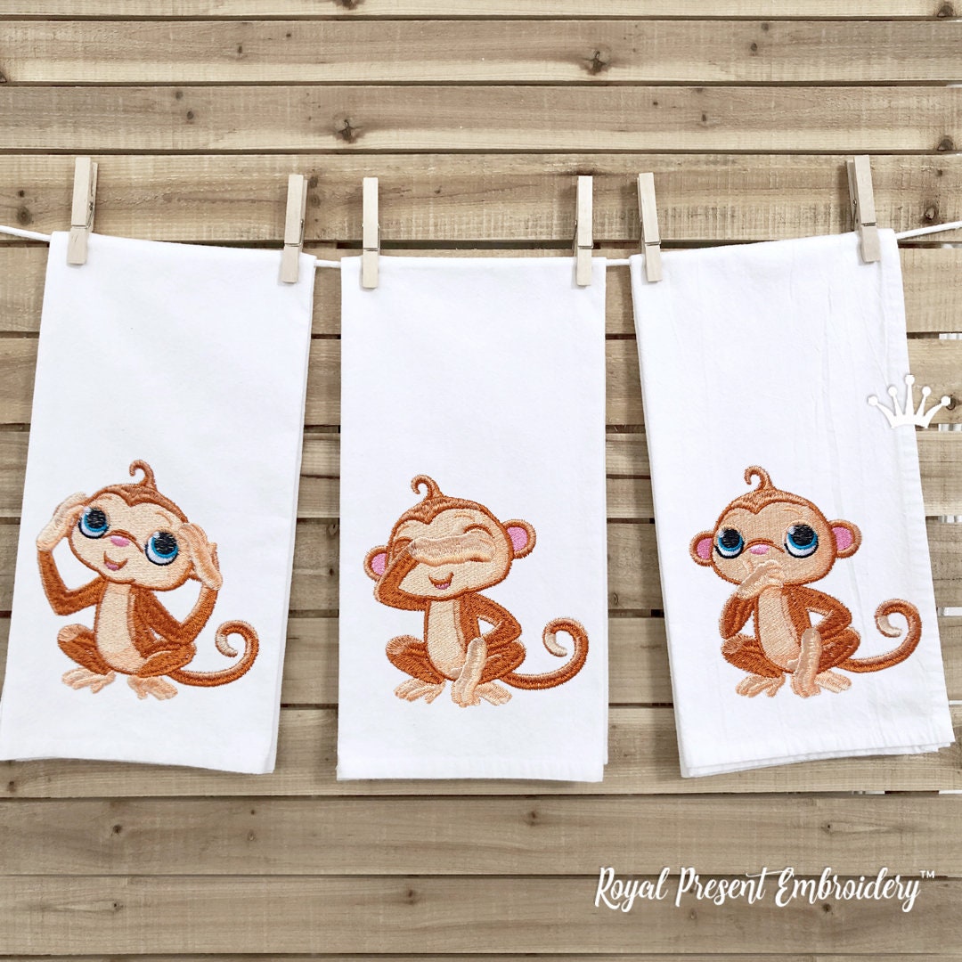 Three Cute Monkeys Machine Embroidery Design - 2 Sizes - Etsy