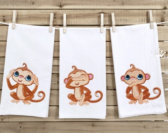 Three Cute Monkeys Machine Embroidery Design - 2 sizes
