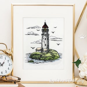 Old Island Lighthouse Machine Embroidery Design - 7 sizes
