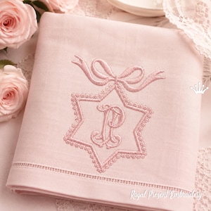 Six-pointed star frame with 3D bow Machine embroidery design