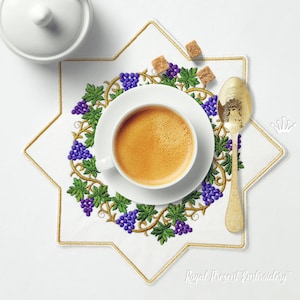 Grapes table placemat octagon ITH Machine embroidery design - 6 sizes