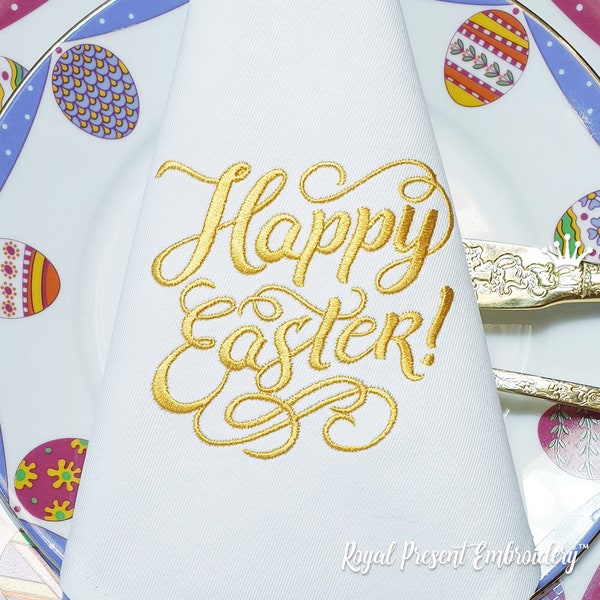 Happy Easter Lettering Machine Embroidery Design - 4 sizes