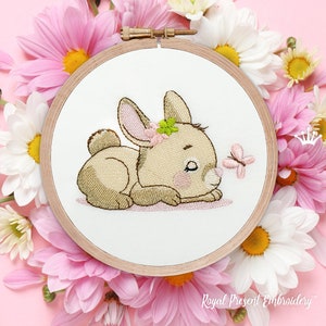 Sleeping Bunny with Butterfly Machine Embroidery Design - 3 sizes