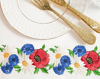 Poppies in a summer bouquet border Machine embroidery design - 5 sizes