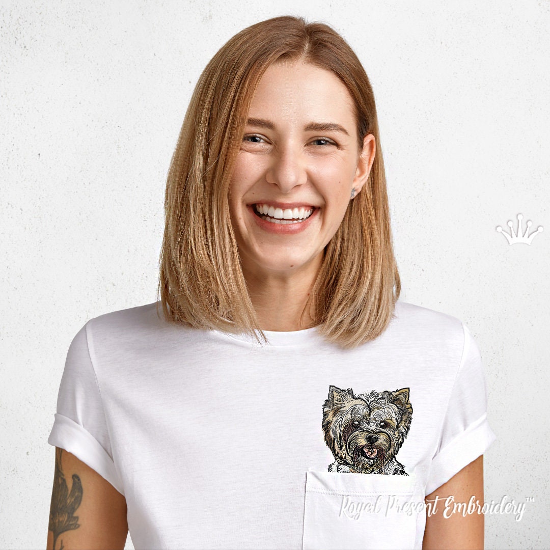 Portrait Pocket Yorkie Dog Machine Embroidery Design - 4 Sizes - Etsy