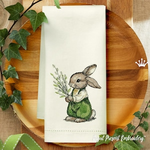 Easter Bunny with a bouquet of willow machine embroidery design - 4 sizes