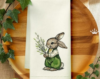 Easter Bunny with a bouquet of willow machine embroidery design - 4 sizes