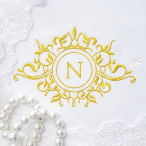 Graceful Foliar Monogram Frame embroidery design - 2 sizes
