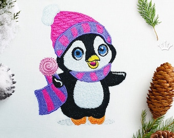 Cute penguin with lollipop Machine Embroidery Design