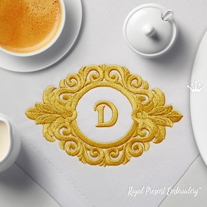Gold Baroque Monogram Frame Machine Embroidery Design - 4 sizes