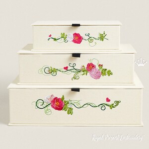 Desenhos de bordados à máquina com bordas de rosas selvagens - 4 tamanhos
