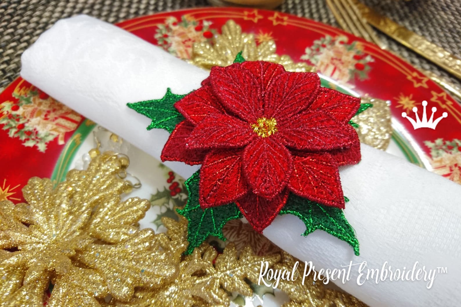 FSL Machine Embroidery Design Christmas Star Napkin Ring Etsy