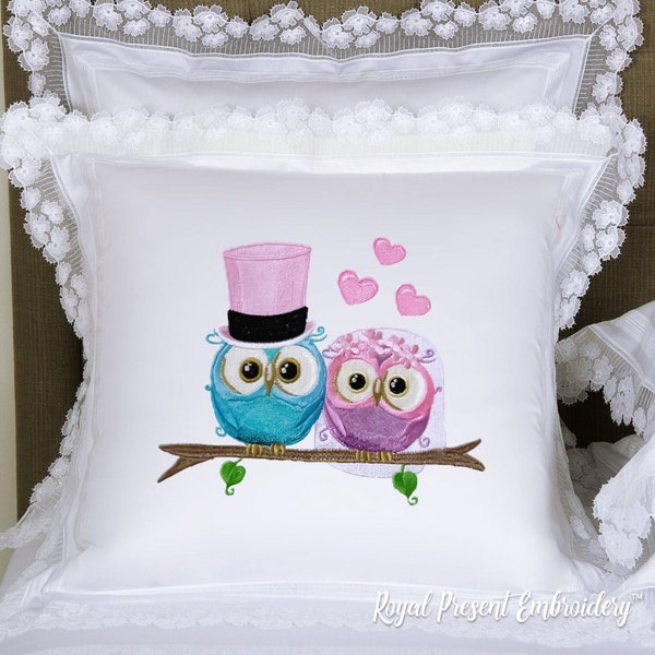 Wedding Machine Embroidery Design Bride and Groom Owls - 3 sizes
