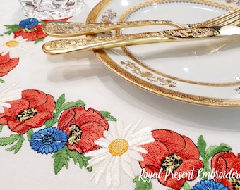 Poppies, Daisies, Cornflowers Small Border Machine Embroidery Design - 3 sizes