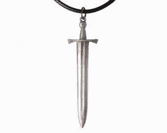 Medieval 12th century knight's sword small - lead free pewter necklace with cord included