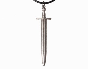 Medieval 12th century knight's sword large - lead free pewter necklace with cord included