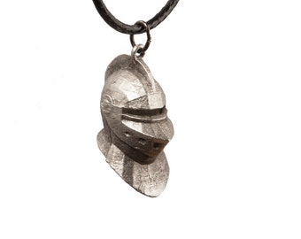 Medieval 15th century knight's helmet - lead free pewter necklace with cord included