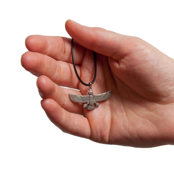 Horus Falcon Pewter Necklace - Egyptian God, Shen Rings - Cord Included